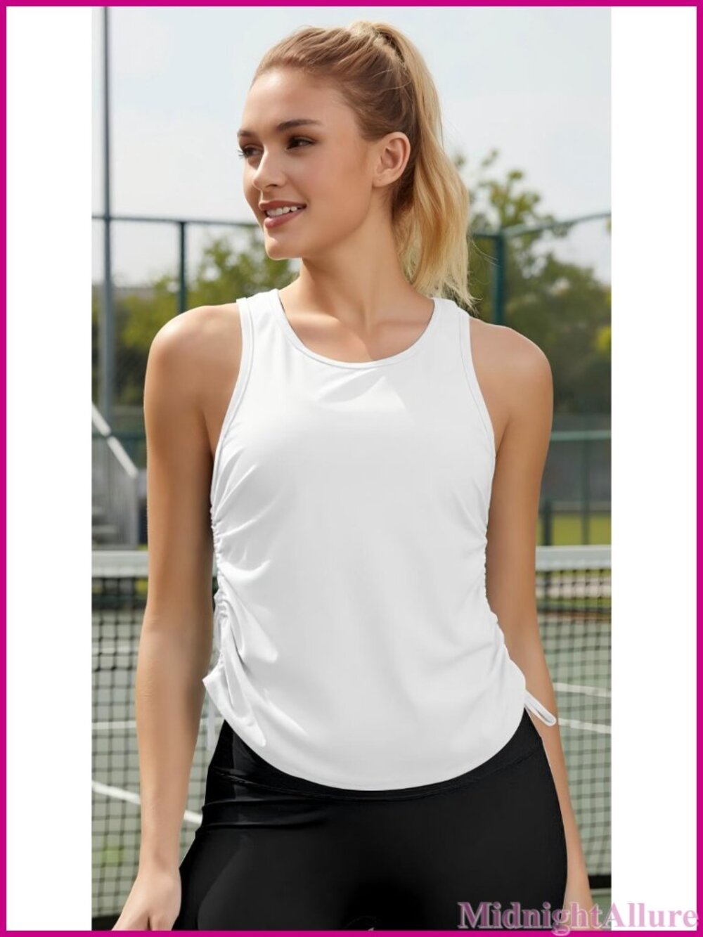 Side Ruched Racerback Workout Tank Top Nylon Spandex - Picture 6 of 6